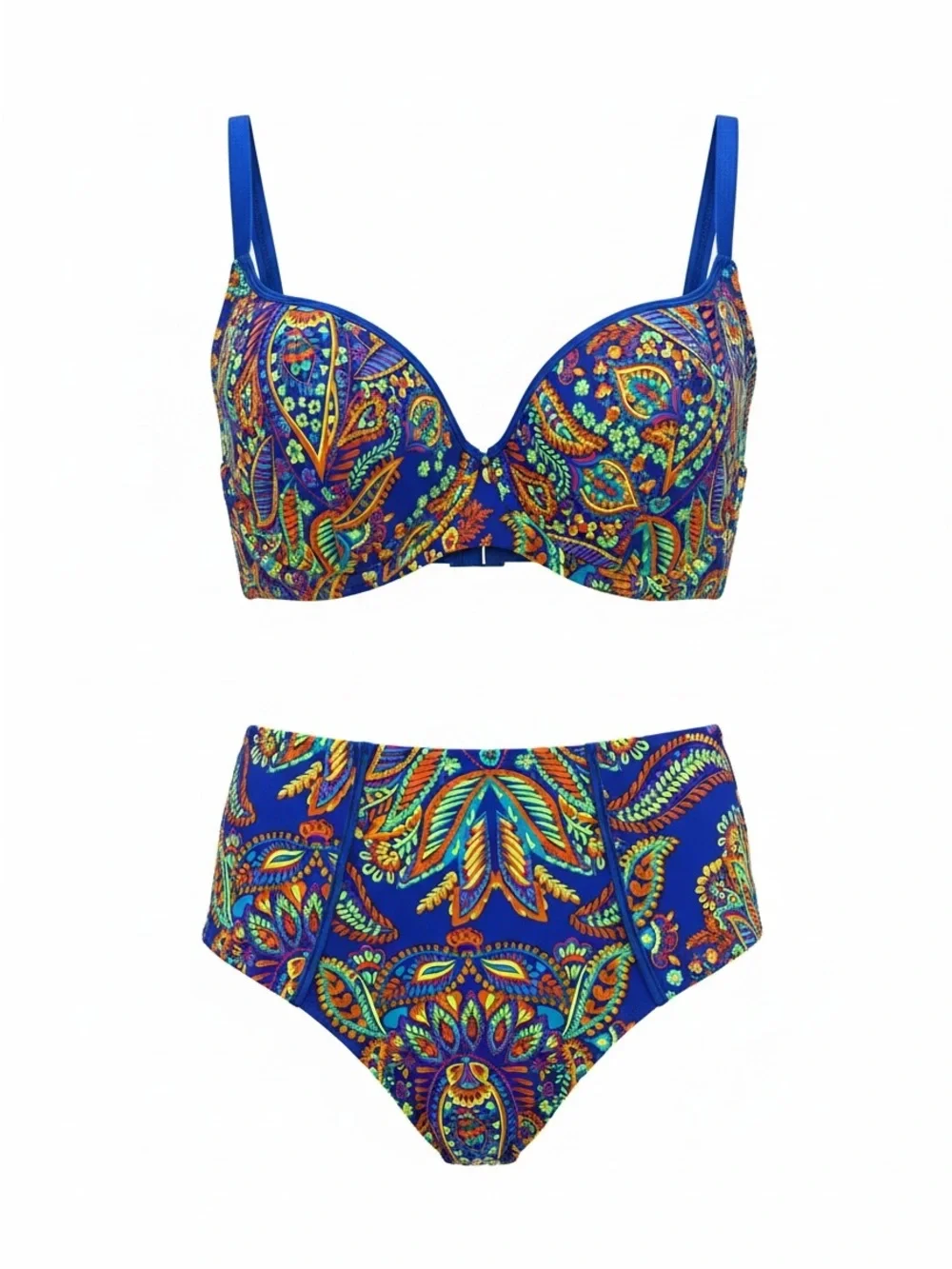 Blue Paisley High-Waist Bikini Set Top 36FF - Picture 1 of 6